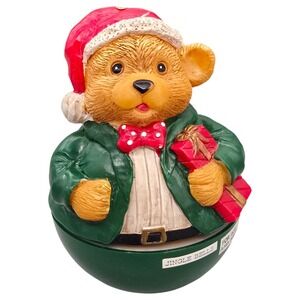 Silvestri Teddy Bear Santa Bear Present Revolving Musical Jingle Bells Figurine